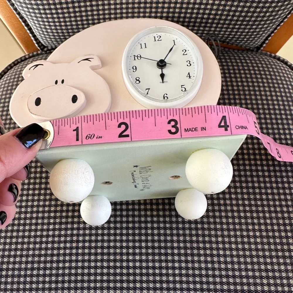 Wish Upon a Star Wooden Pink Piggy Clock on Green Stand